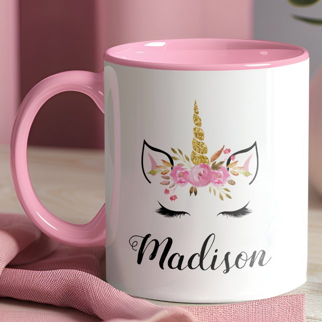 Unicorn Face With Eyelashes Personalised Name Mug (Creator Uploaded)