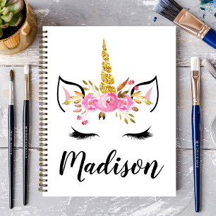 Unicorn Face With Eyelashes Personalised Name Notebook