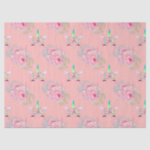 Unicorn Faces with Pink Flowers on Peach Tissue Paper