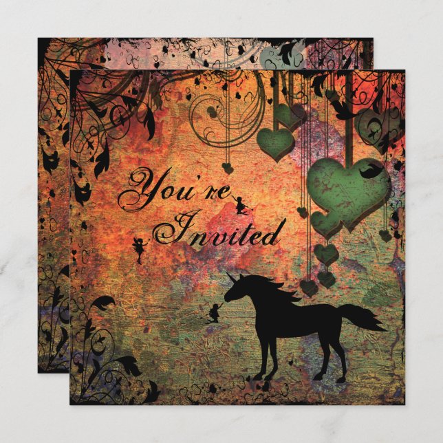 Unicorn, Fairies and Heart Forest Birthday Invite (Front/Back)