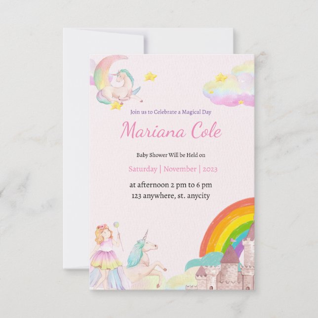 Unicorn Fairy Baby Girl Baby Shower Invitation  (Front)