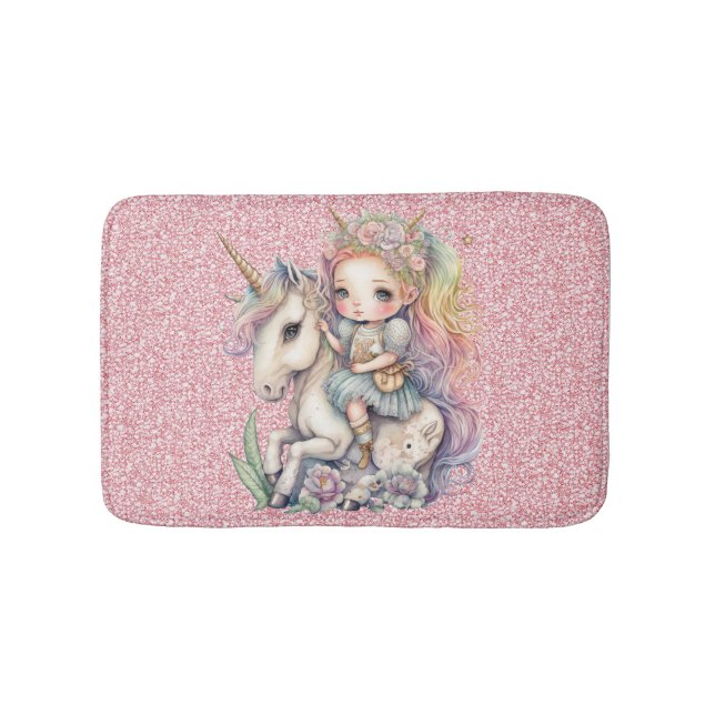 Unicorn Fairy Princess Pink Glitter Fantasy Girly Bath Mat (Front)