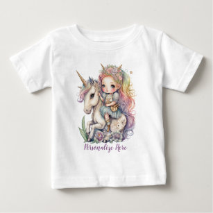 Unicorn Fairy Princess Rainbow Colours Personalise Baby T-Shirt
