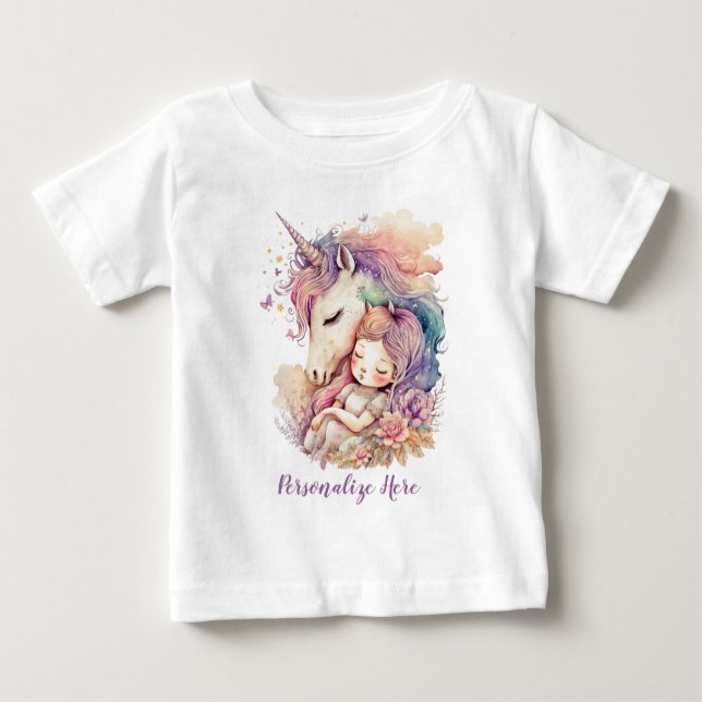 Unicorn Fairy Princess Rainbow Colours Personalise Baby T-Shirt (Front)