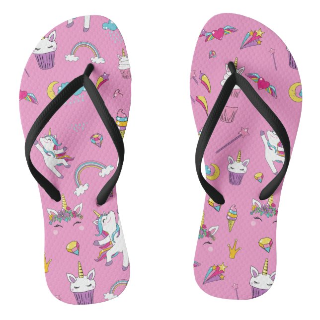 Unicorn Fan Club pattern Pink   Jandals (Footbed)
