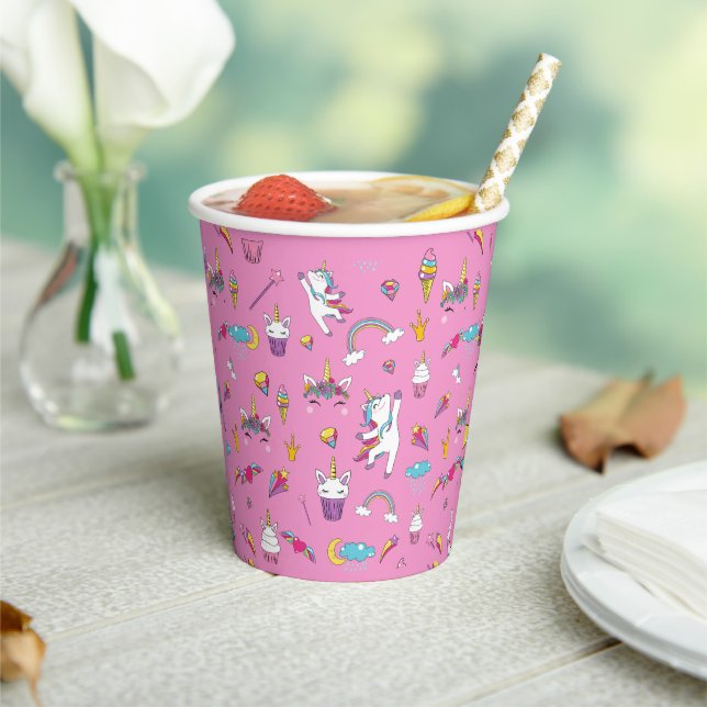 Unicorn Fan Club pattern Pink         Paper Cups (Insitu)