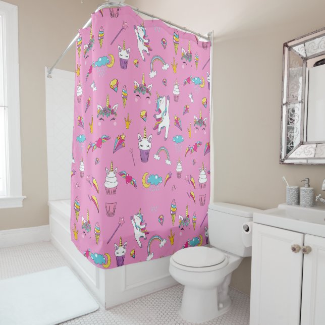 Unicorn Fan Club pattern Pink        Shower Curtain (In Situ)