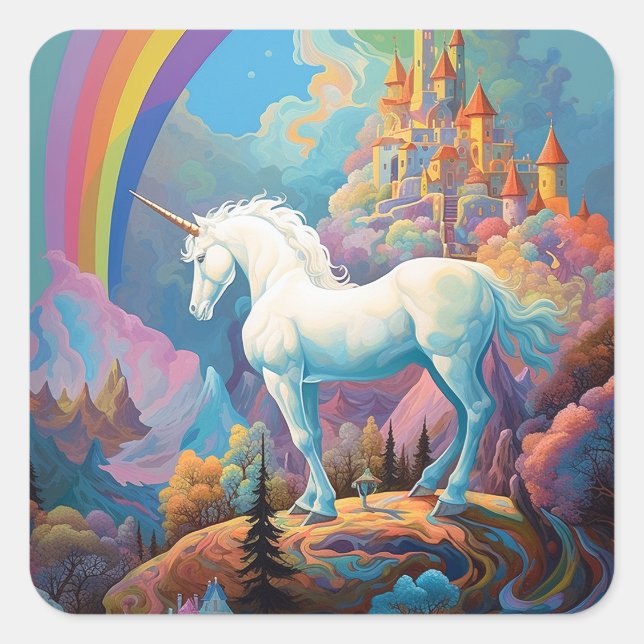 Unicorn Fantasy Art Square Sticker (Front)