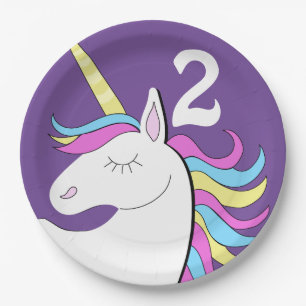 Unicorn Fantasy Birthday Age Paper Plate