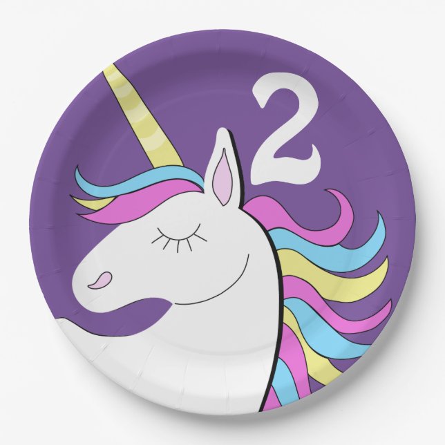 Unicorn Fantasy Birthday Age  Paper Plate (Front)