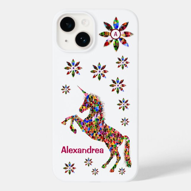  Unicorn Fantasy Flowers Glitter Personalise Case-Mate iPhone Case (Back)