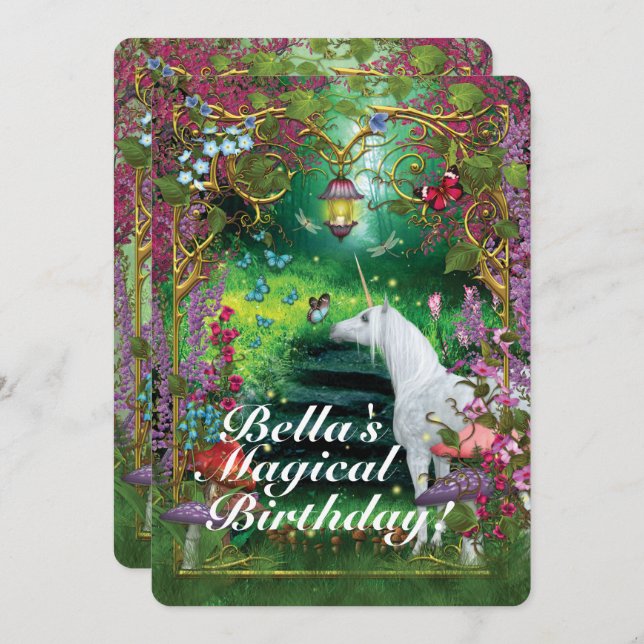 Unicorn Fantasy Woodland Birthday Party Invitation (Front/Back)