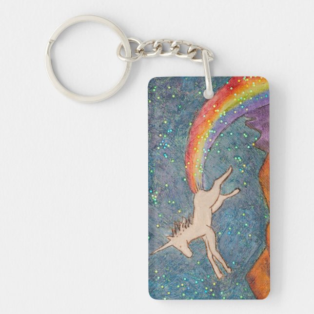Unicorn Farting a Rainbow in the Sky Key Ring (Front)