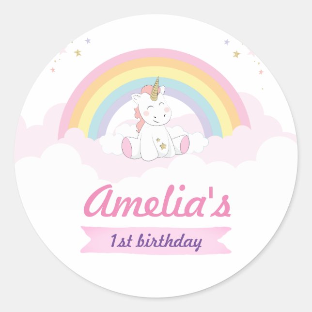 Unicorn favors sticker, Unicorn party sticker (Front)