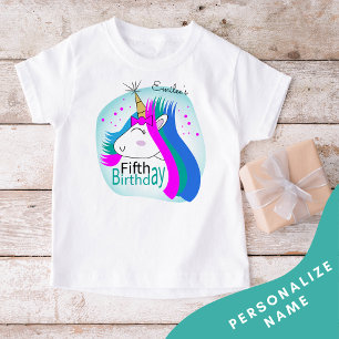 Unicorn Fifth 5th Birthday Girls Tshirt (Hot Pink)