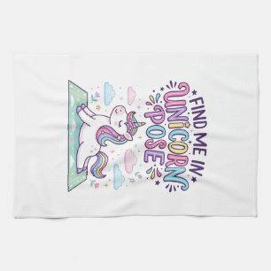 Unicorn Find Me in Unicorn Pose Print Ready POD Ar Tea Towel