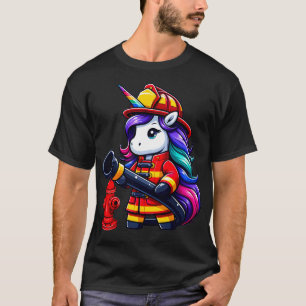 Unicorn Firefighter Fireman Birthday Party Funny G T-Shirt