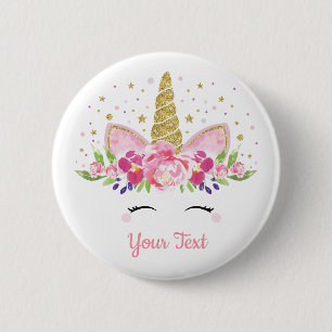 Unicorn First 1st Birthday Party Favours Floral 6 Cm Round Badge