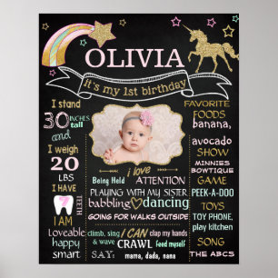 Unicorn First Birthday Party chalkboard sign photo