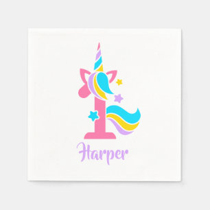 Unicorn First Birthday Pink and Purple Napkin