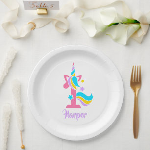 Unicorn First Birthday Pink and Purple Photo Paper Plate