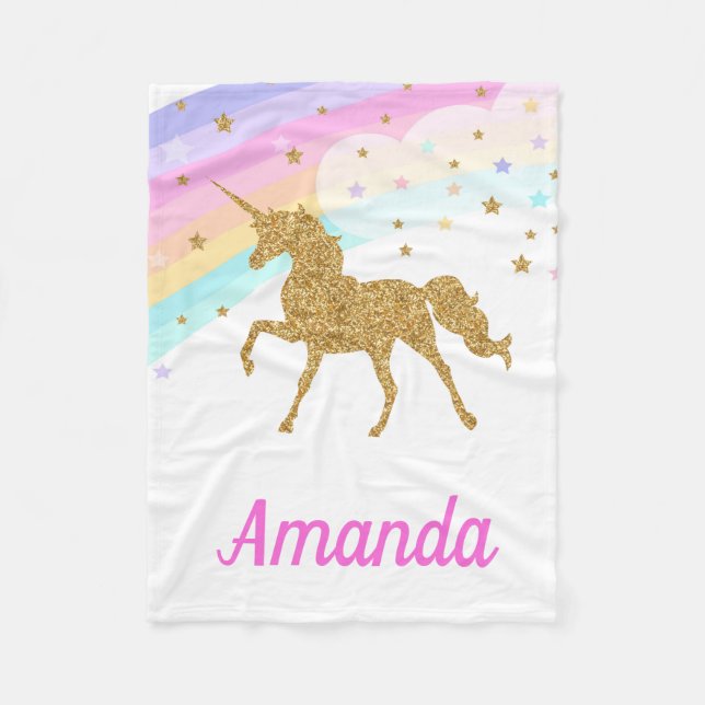 Unicorn Fleece Blanket, Pink & Gold Blanket (Front)