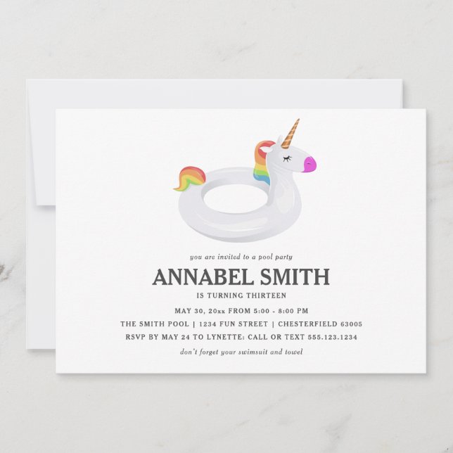 Unicorn Float Birthday Pool Party Invitation (Front)