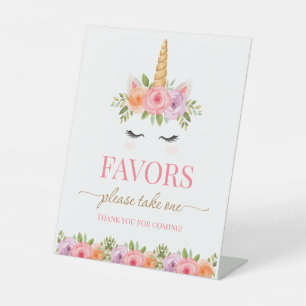 Unicorn Floral Birthday Favors Sign