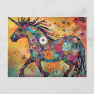 Unicorn Floral Collage Postcard