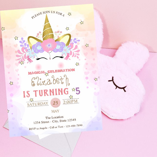 Unicorn Floral Crown,Pastel Birthday Invitation (Creator Uploaded)