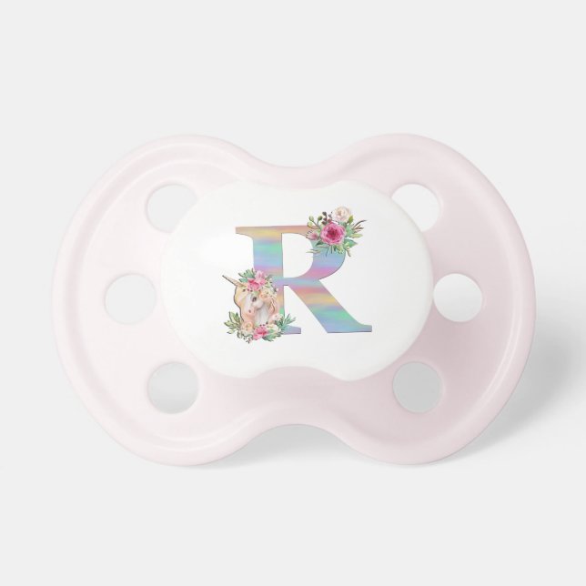 Unicorn Floral Monogram Pacifier (Front)