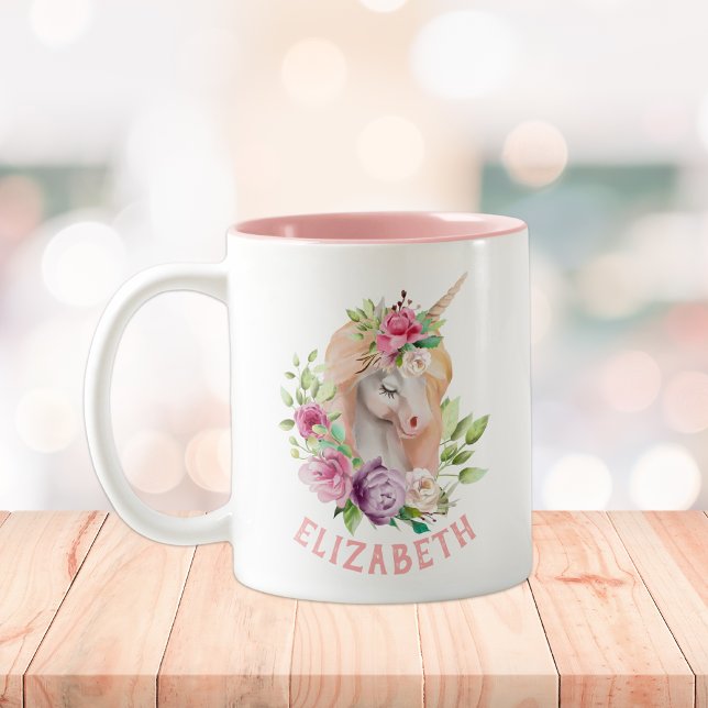 Unicorn Floral Two-Tone Coffee Mug (Creator Uploaded)
