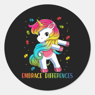 Unicorn Flossing Puzzle Piece Autism Awareness Gir Classic Round Sticker
