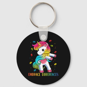 Unicorn Flossing Puzzle Piece Autism Awareness Gir Key Ring