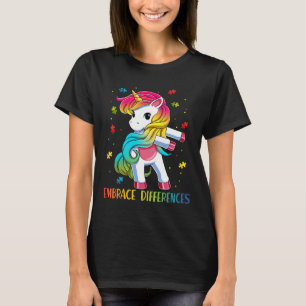 Unicorn Flossing Puzzle Piece Autism Awareness Gir T-Shirt
