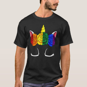 Unicorn Flower Rainbow Lgbt Q Cute Gay Pride Flag T-Shirt