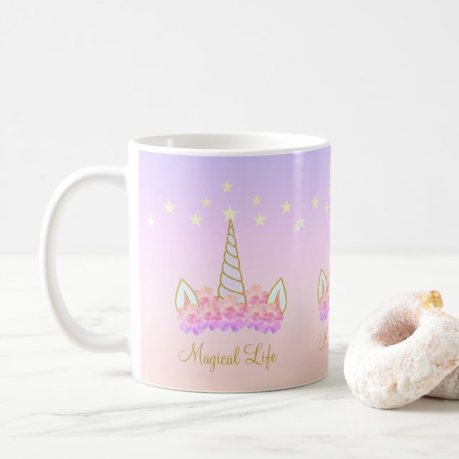 Unicorn Flowers and Stars Coffee Mug (With Donut)