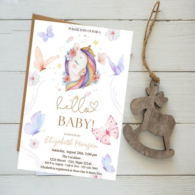 Unicorn Flowers Butterfly Dots Baby Shower  Invitation (Creator Uploaded)