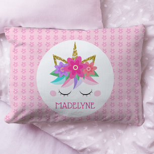 Unicorn Flowers Cute Pink Personalized Name Pillowcase