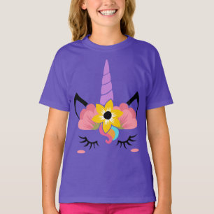 Unicorn Flowers Girl Purple T Shirt
