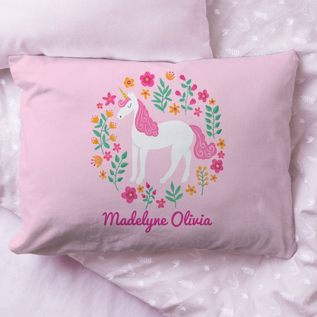 Unicorn Flowers Glitter Pink Personalised Name Pillowcase (Creator Uploaded)