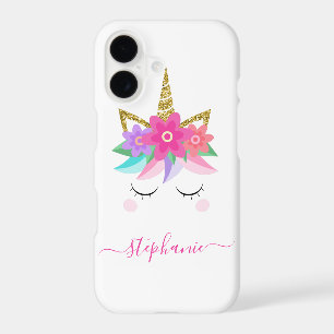 Unicorn Flowers Gold Glitter Personalised