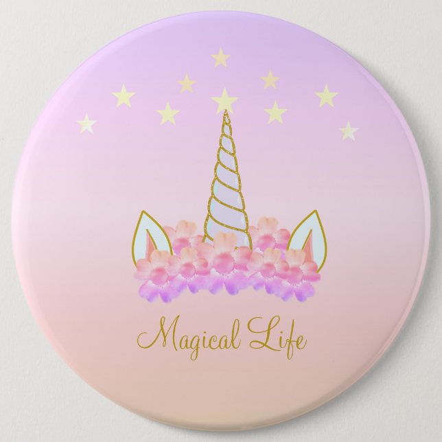 Unicorn Flowers & Stars 6 Cm Round Badge (Front)