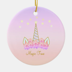 Unicorn Flowers & Stars Ceramic Tree Decoration