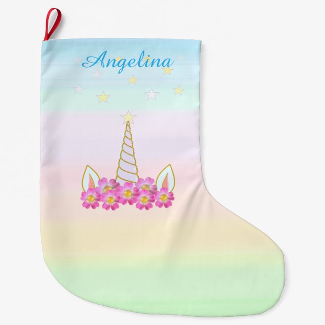 Unicorn Flowers & Stars Large Christmas Stocking (Front)