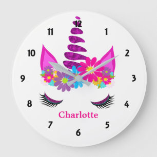 Unicorn Flowery Super Cute Girly Personalised Large Clock