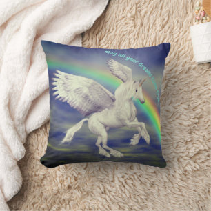 Unicorn Flying Over Rainbow Dreams Inspirational Cushion