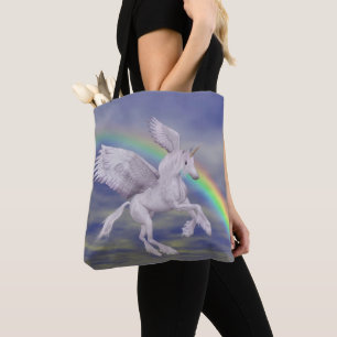Unicorn Flying Over Rainbow Fantasy Horse Art Tote Bag