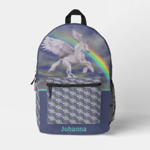 Unicorn Flying Over Rainbow Personalised Printed Backpack