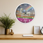 Unicorn Foal and Mother Rainbow Personalised Clock<br><div class="desc">This design was created though digital art. It may be personalised in the area provide or customising by choosing the click to customise further option and changing the name, initials or words. You may also change the text colour and style or delete the text for an image only design. Contact...</div>